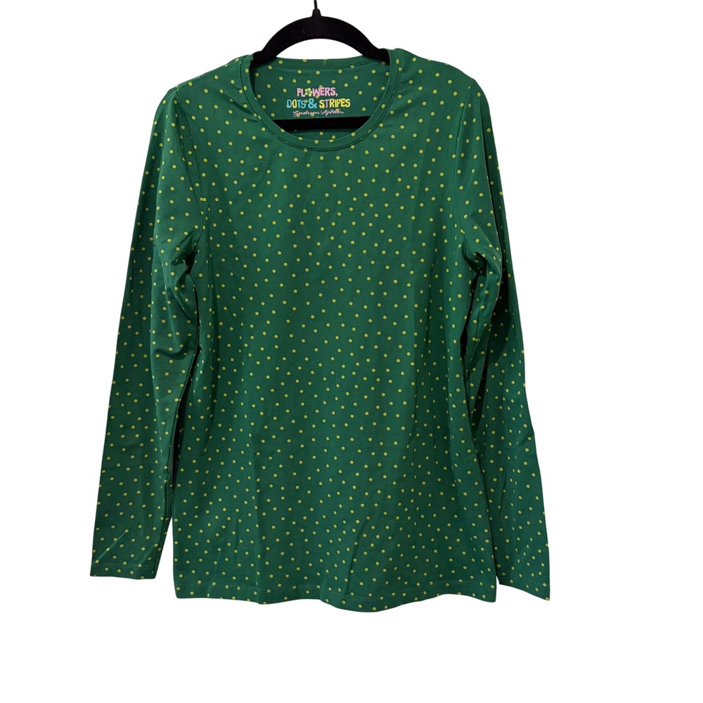Gudrun Sjoden Essential Polka Dot Top Women Small Green Organic Cotton LS Shirt